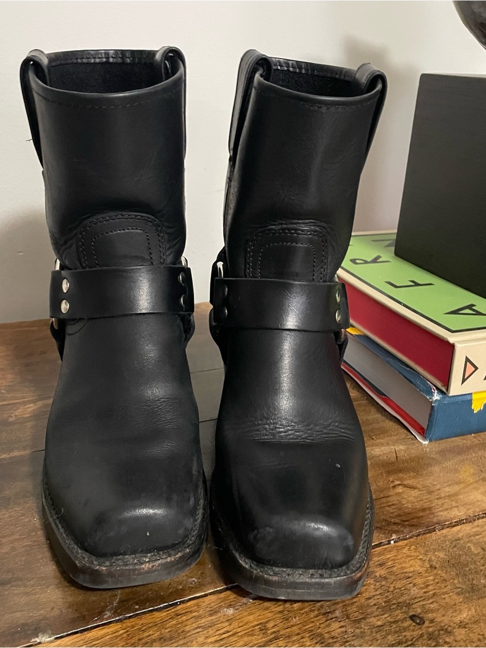 EUC Frye Black Leather Harness Moto Boots - Picture 2 of 7